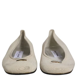 Beige Fabric Slip On Ballerina Flats Shoes