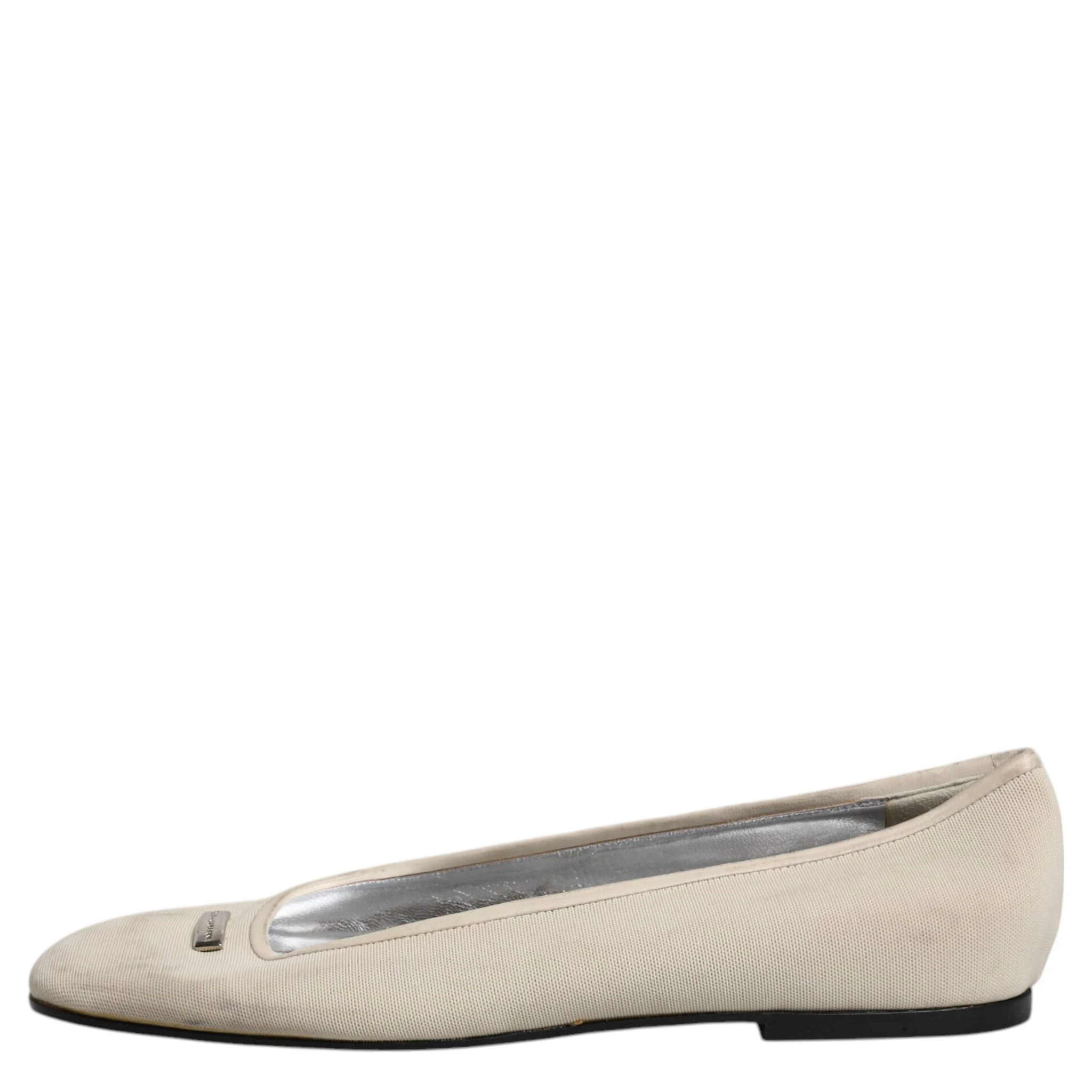 Beige Fabric Slip On Ballerina Flats Shoes