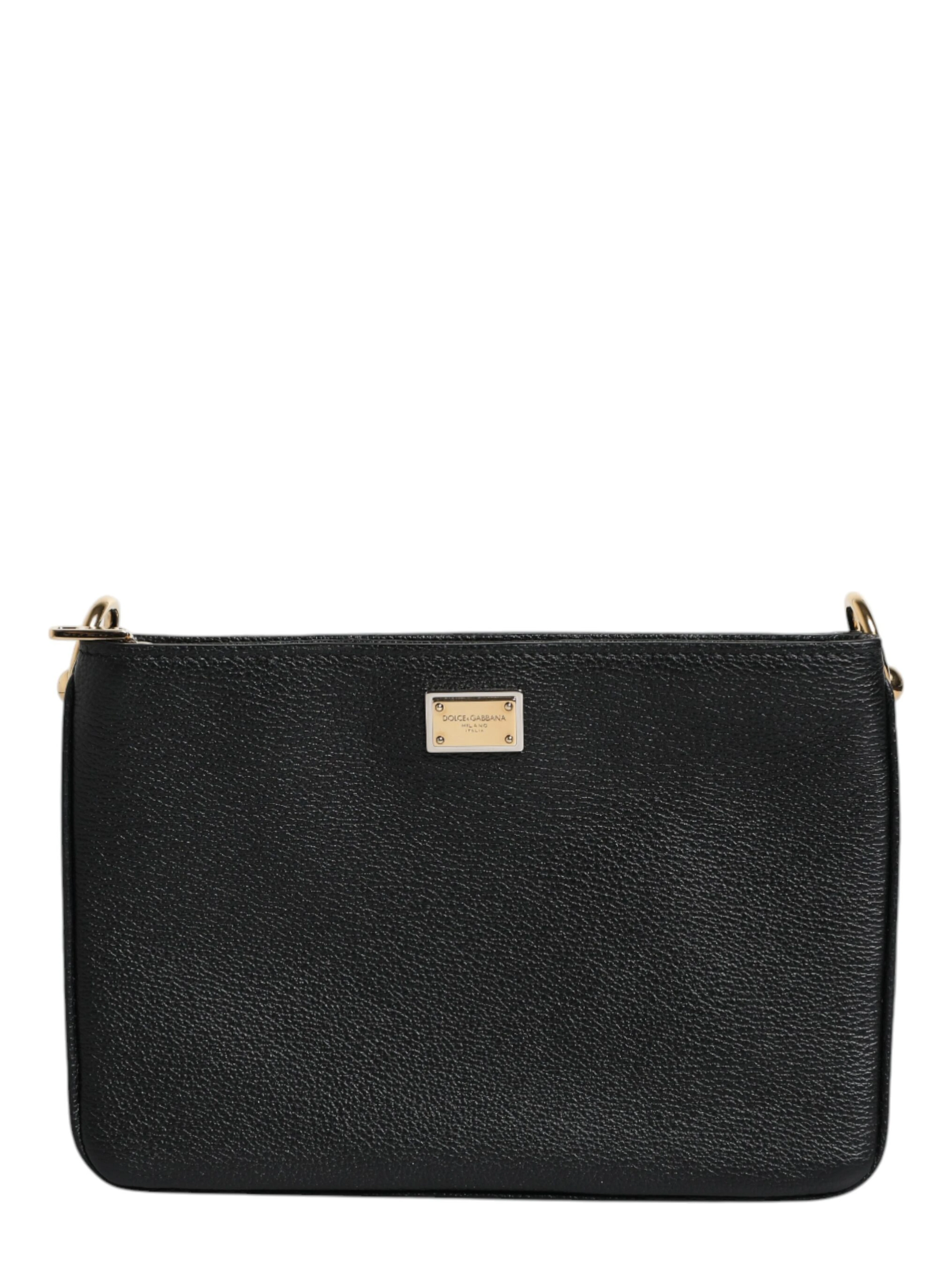 Black Grain Leather Logo Plaque Clutch Bag