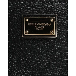 Black Grain Leather Logo Plaque Clutch Bag