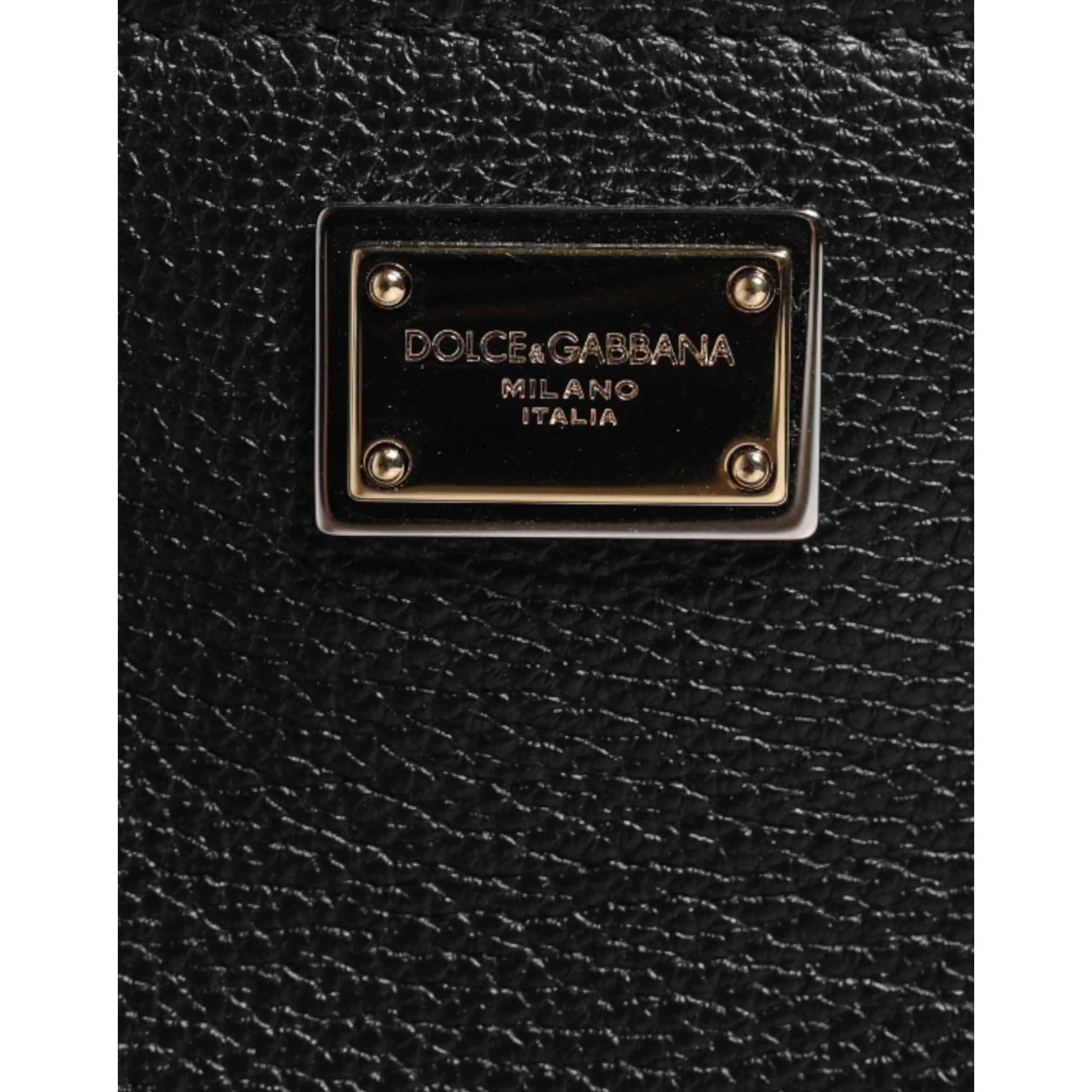 Black Grain Leather Logo Plaque Clutch Bag