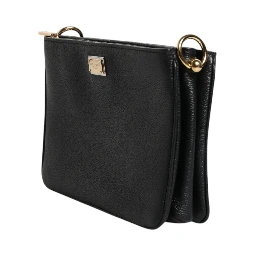 Black Grain Leather Logo Plaque Clutch Bag