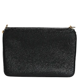 Black Grain Leather Logo Plaque Clutch Bag