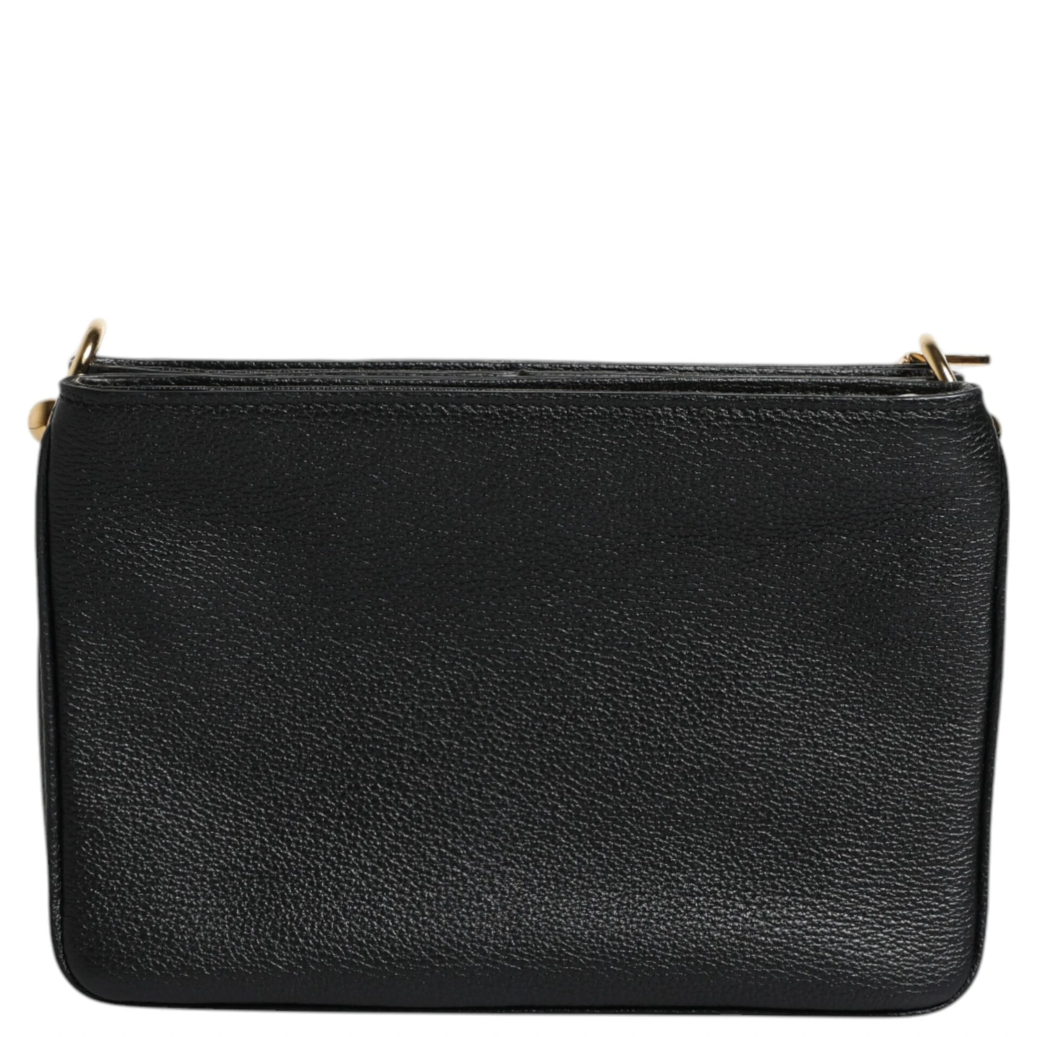 Black Grain Leather Logo Plaque Clutch Bag