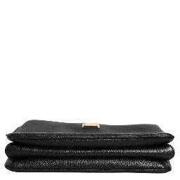 Black Grain Leather Logo Plaque Clutch Bag