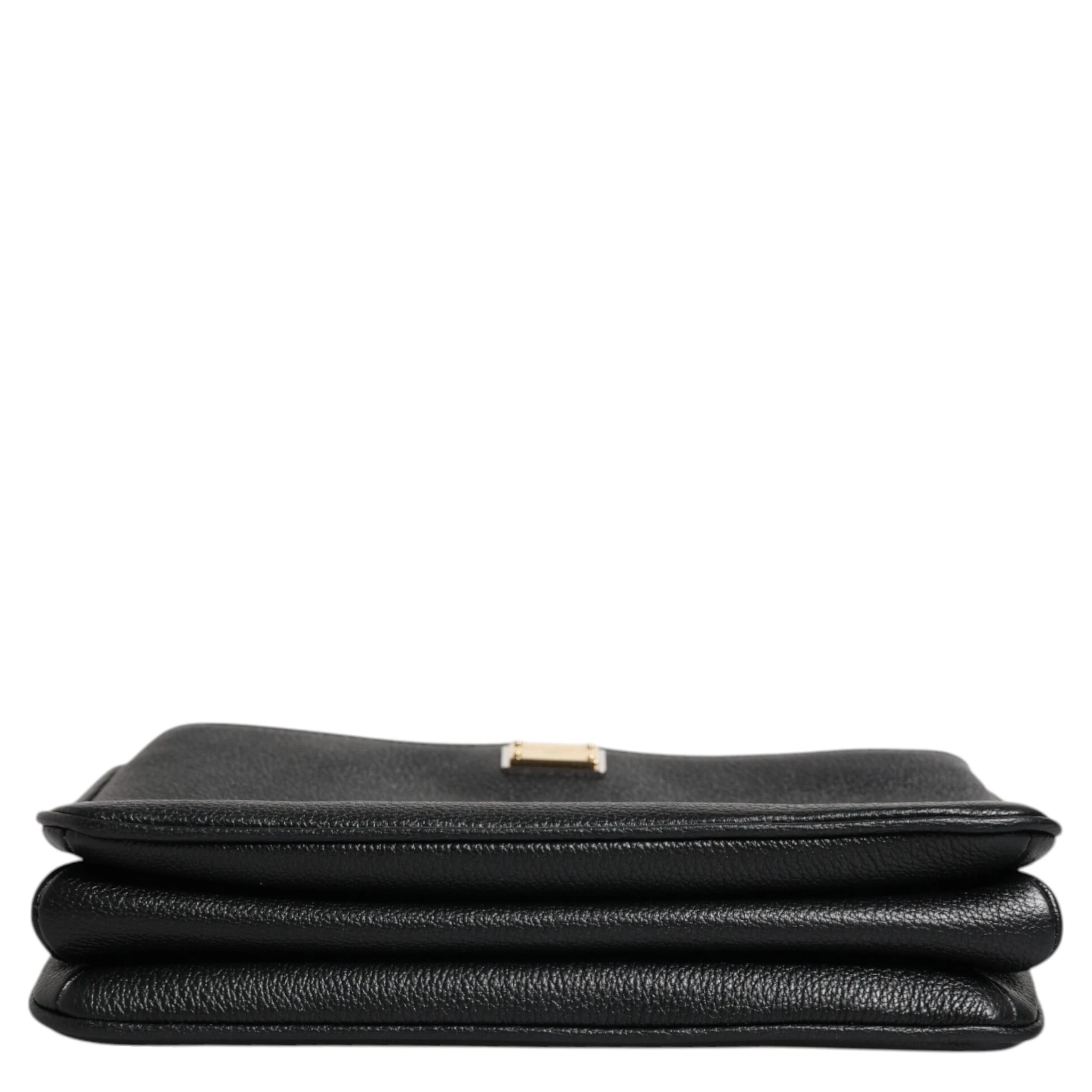 Black Grain Leather Logo Plaque Clutch Bag