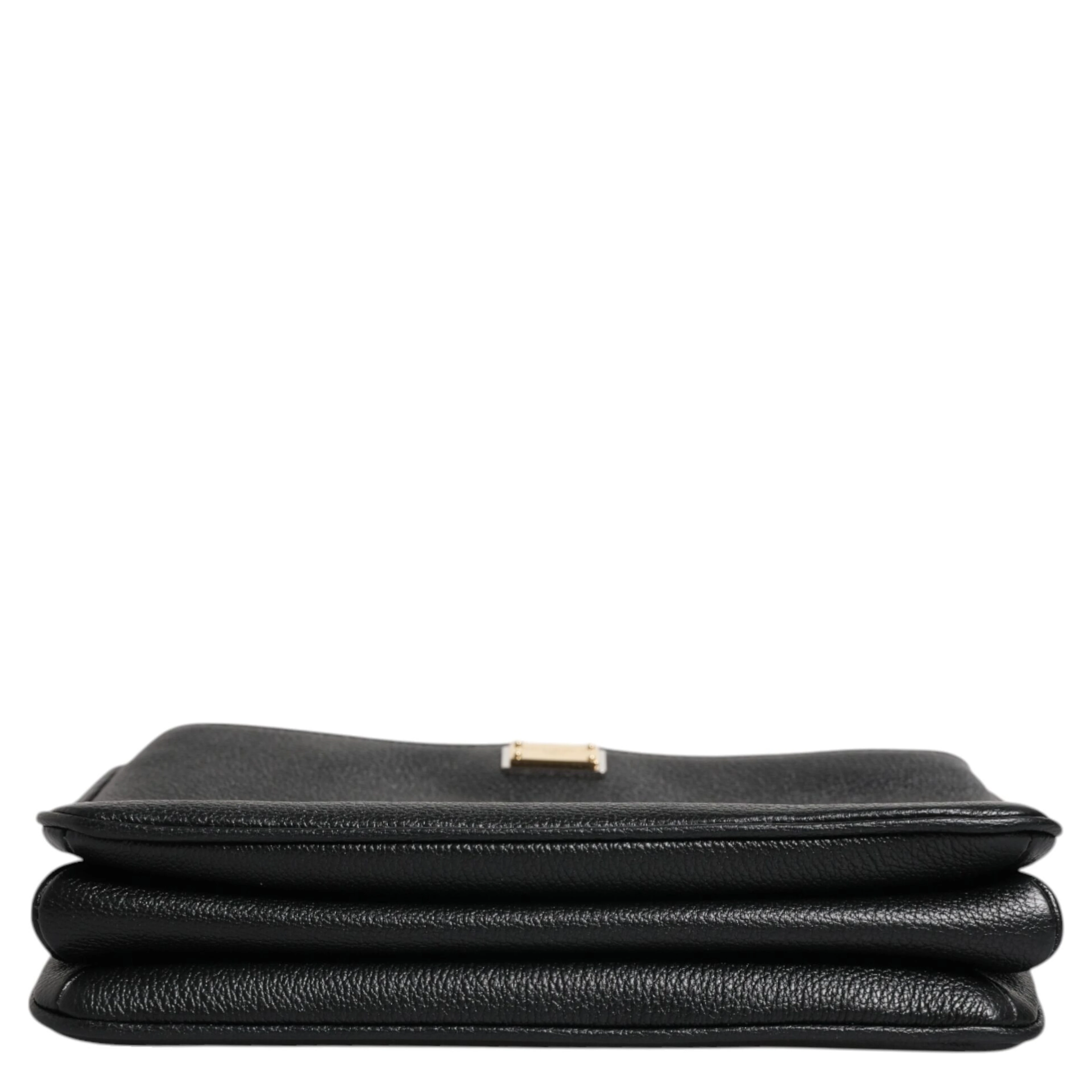 Black Grain Leather Logo Plaque Clutch Bag