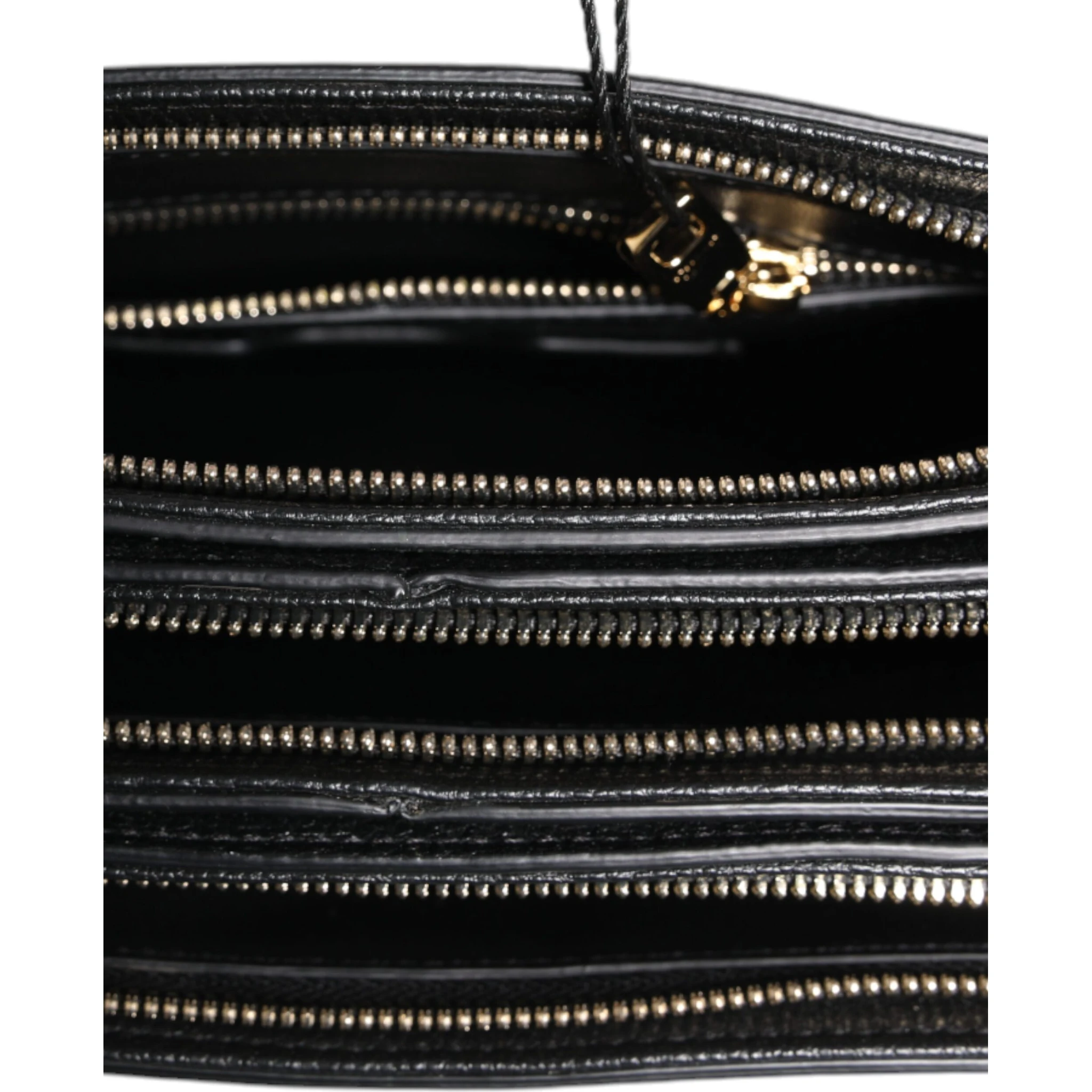 Black Grain Leather Logo Plaque Clutch Bag