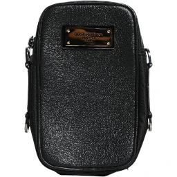 Black Grain Leather Logo Plaque Clutch Bag