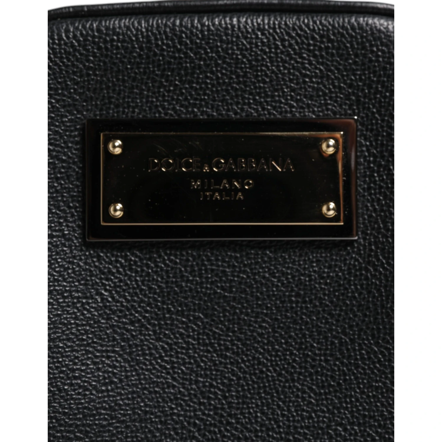 Black Grain Leather Logo Plaque Clutch Bag