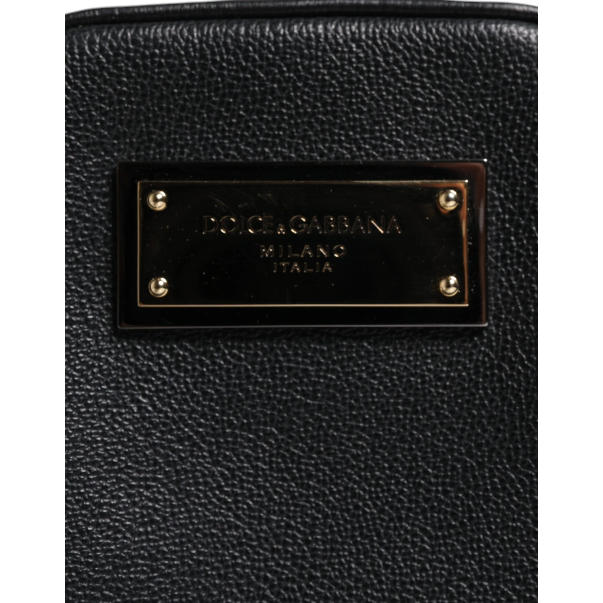 Black Grain Leather Logo Plaque Clutch Bag