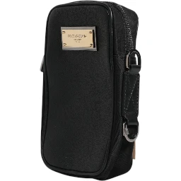 Black Grain Leather Logo Plaque Clutch Bag