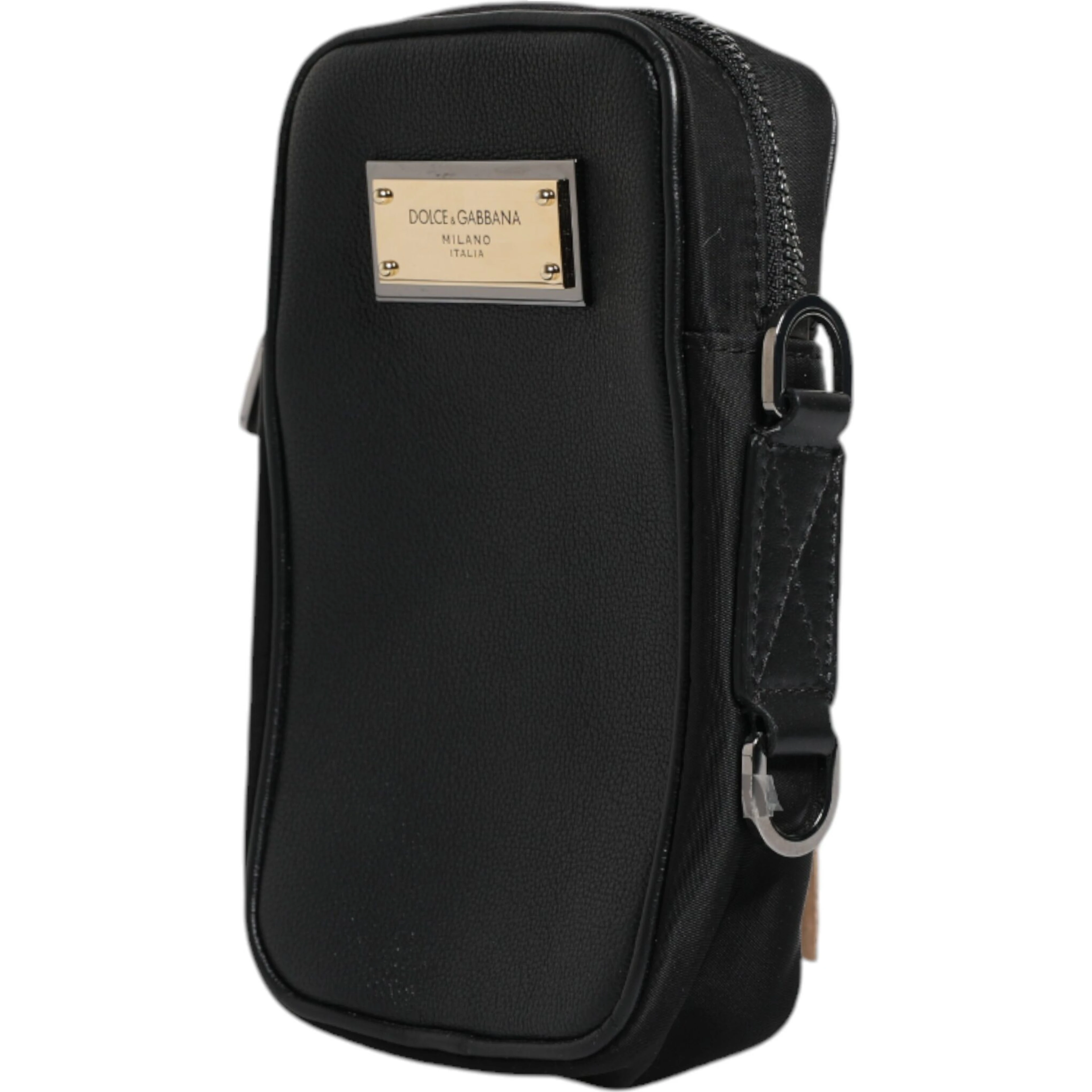 Black Grain Leather Logo Plaque Clutch Bag