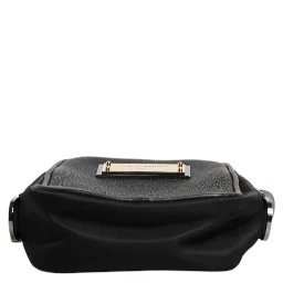 Black Grain Leather Logo Plaque Clutch Bag
