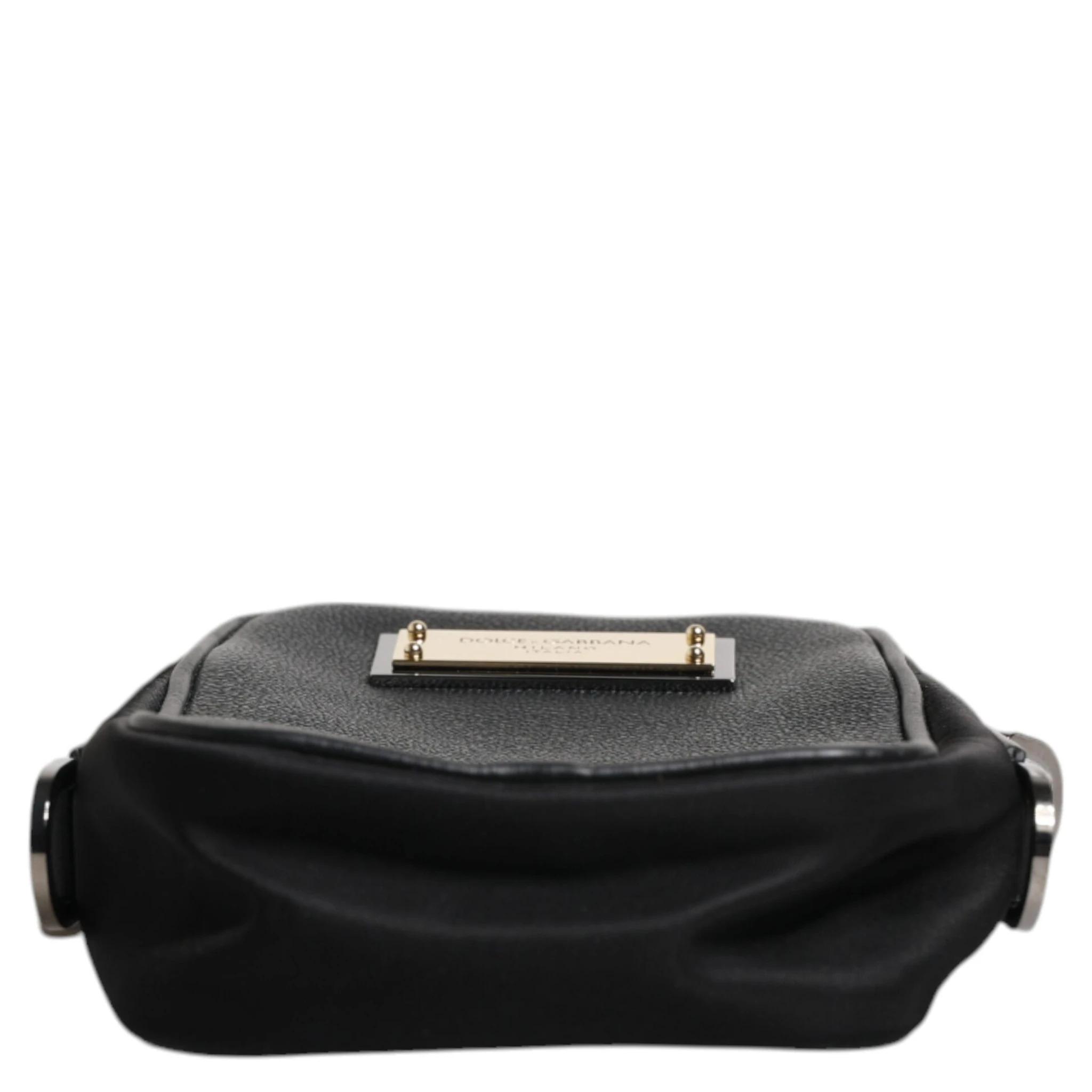 Black Grain Leather Logo Plaque Clutch Bag