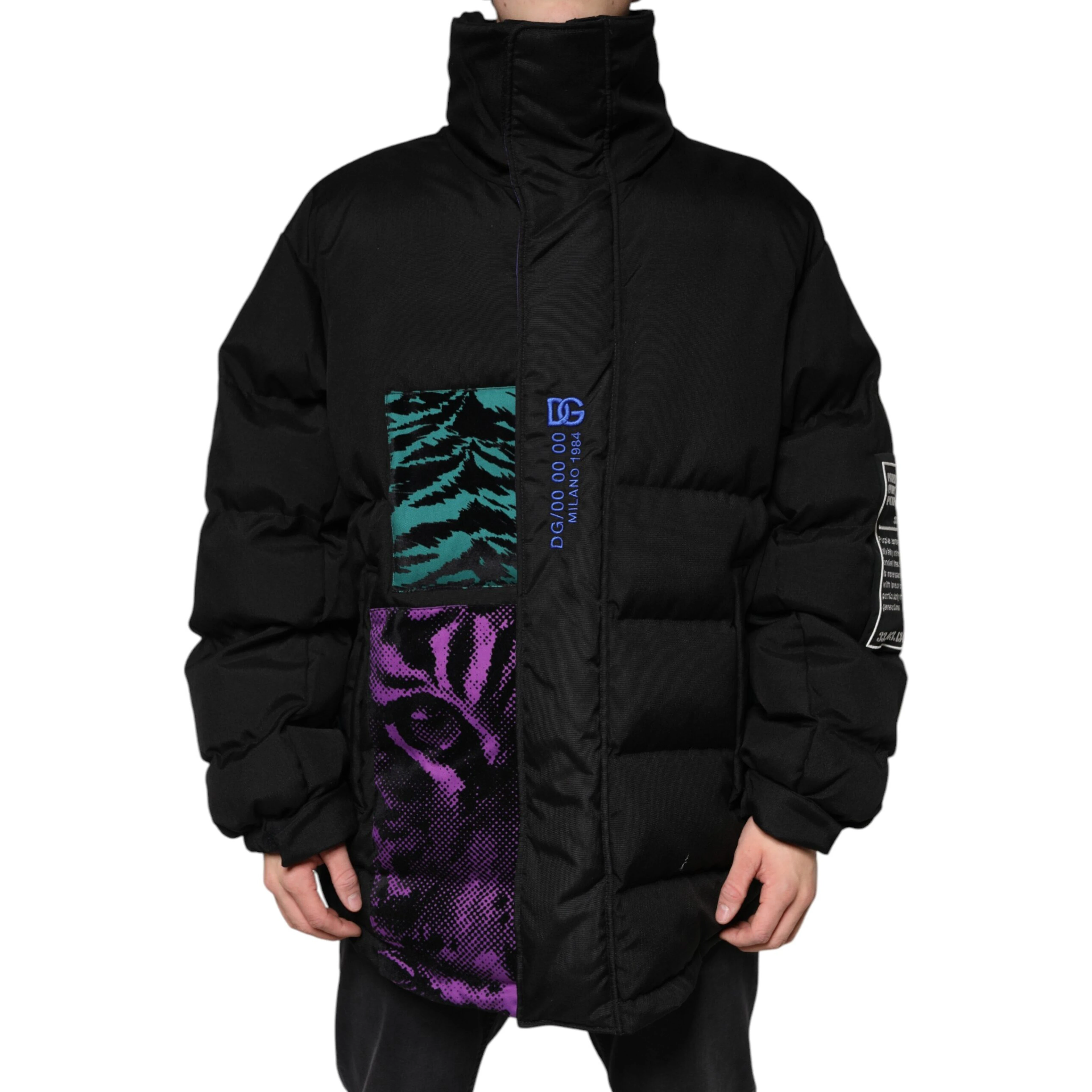 Black Nylon Puffer Men Full Zip Jacket
