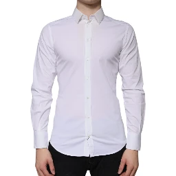 White Cotton Formal Men GOLD Dress Shirt