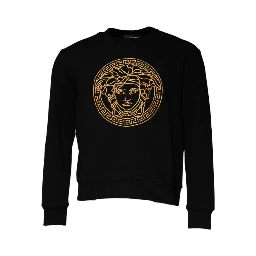 Black Medusa Embroidery Crew Neck Pullover Sweater