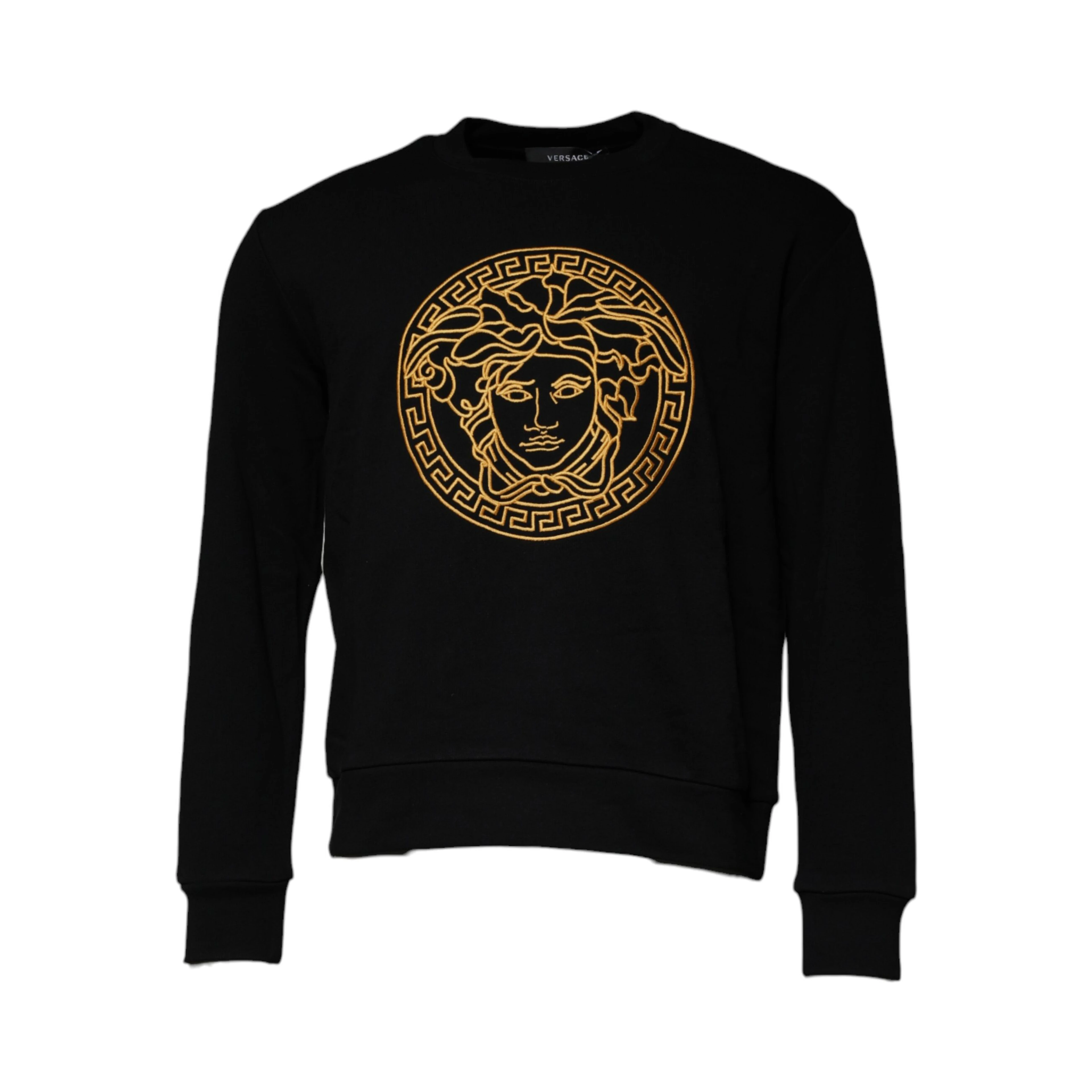 Black Medusa Embroidery Crew Neck Pullover Sweater