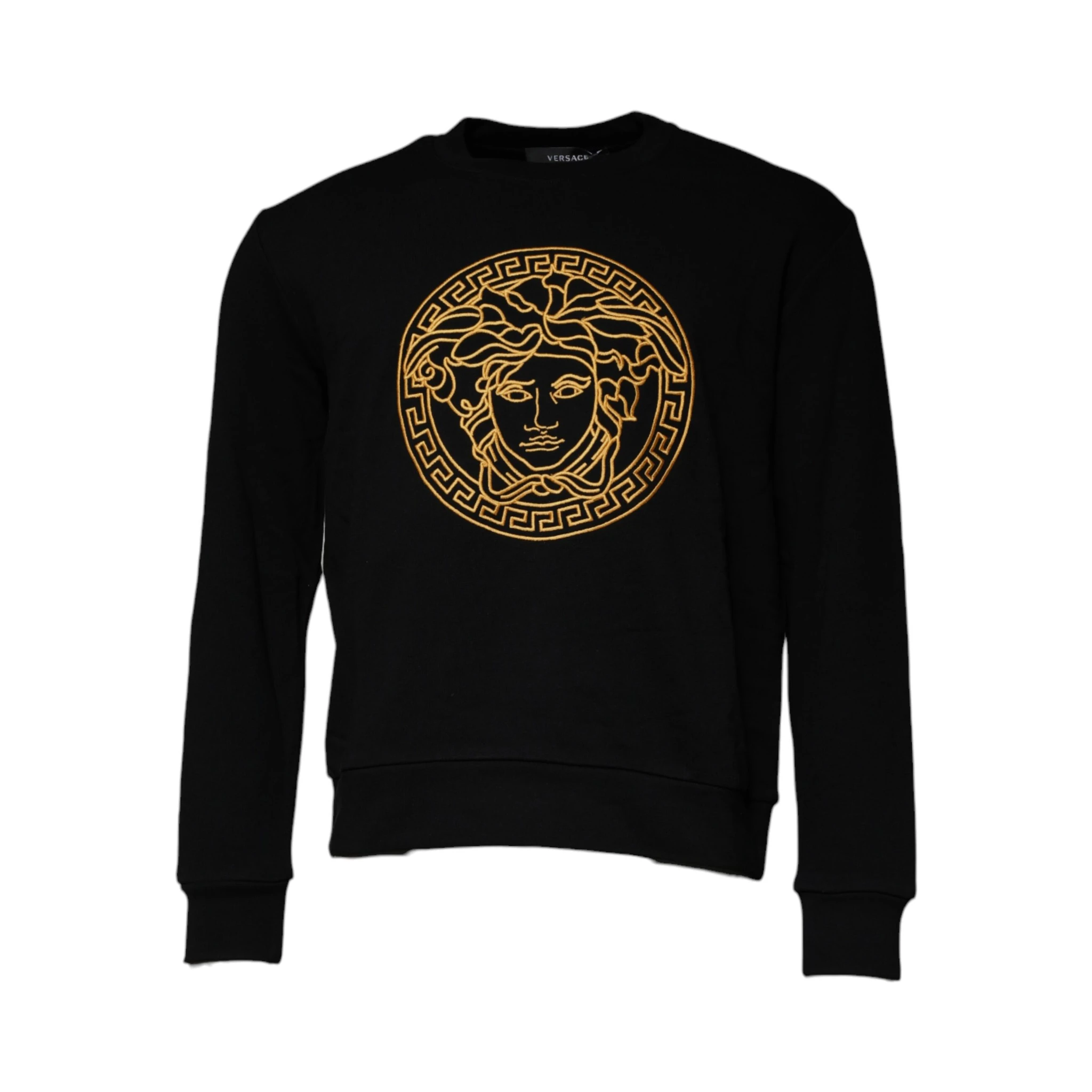 Black Medusa Embroidery Crew Neck Pullover Sweater