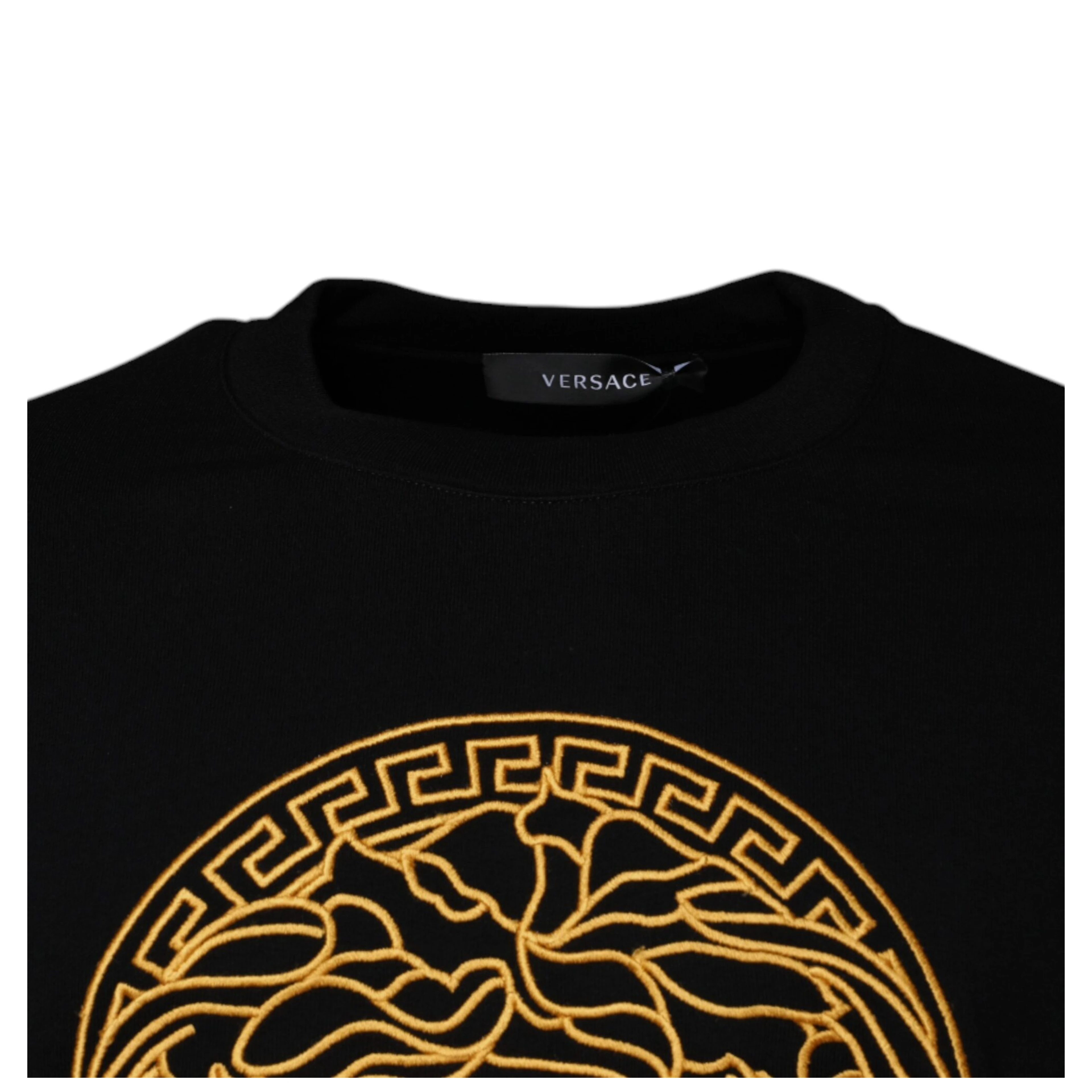 Black Medusa Embroidery Crew Neck Pullover Sweater