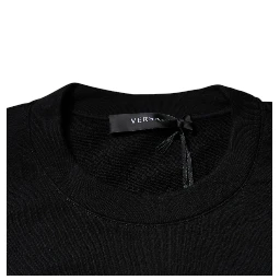 Black Medusa Embroidery Crew Neck Pullover Sweater