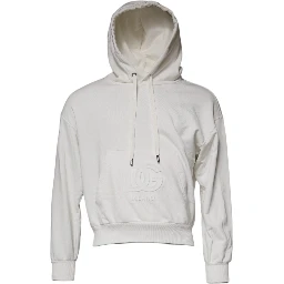 White Logo Hooded Pullover Men Sweatshirt Sweater