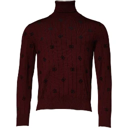 Maroon Monogram Turtleneck Pullover Sweater