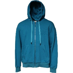 Blue Logo Cotton Hooded Sweatshirt Sweater