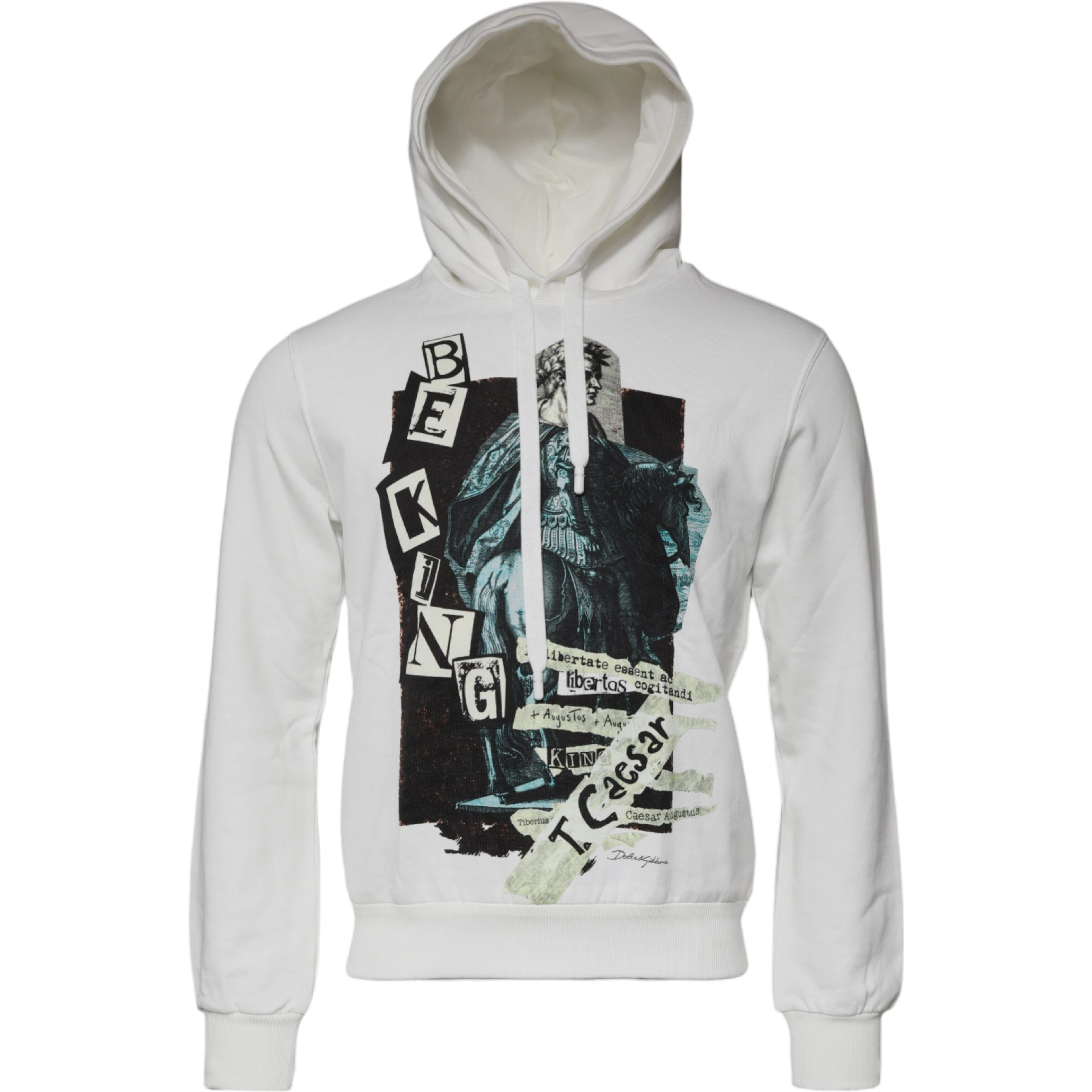 White Caesar Cotton Hooded Pullover Sweater