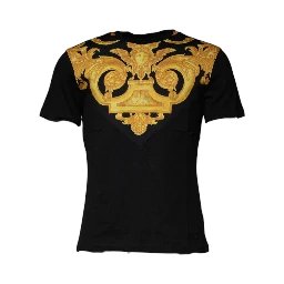 Black Medusa Print Cotton Crew Neck T-shirt