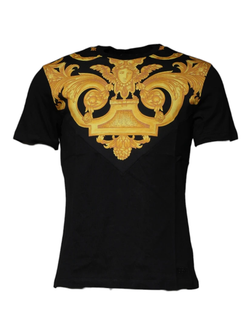 Black Medusa Print Cotton Crew Neck T-shirt