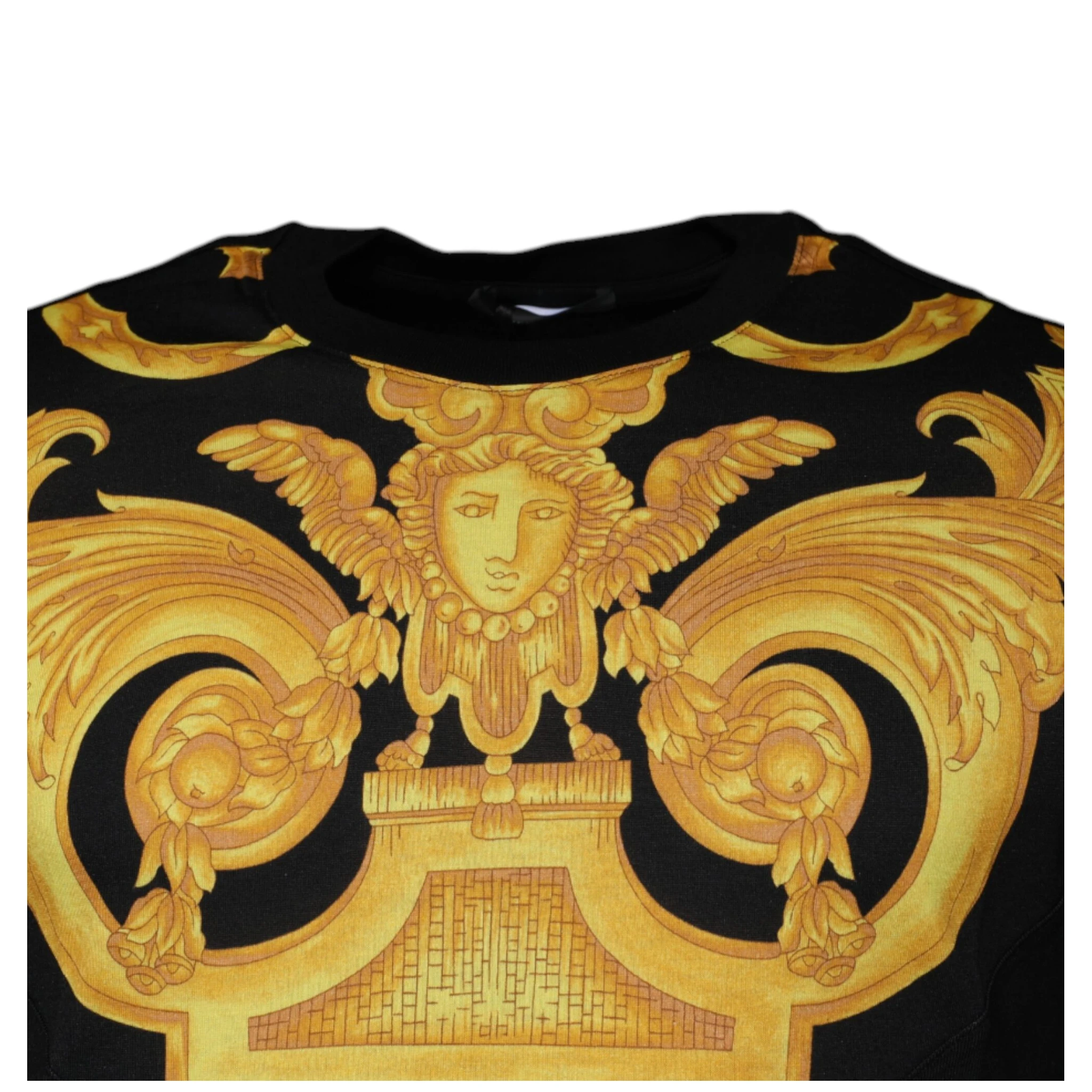 Black Medusa Print Cotton Crew Neck T-shirt