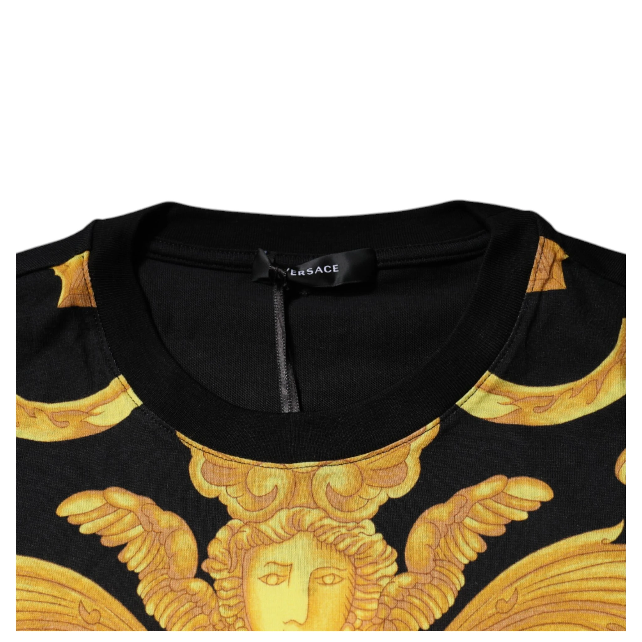 Black Medusa Print Cotton Crew Neck T-shirt