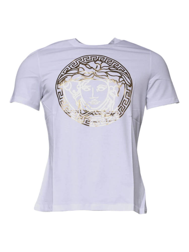 White Medusa Print Cotton Crew Neck T-shirt