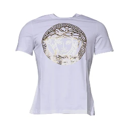 White Medusa Print Cotton Crew Neck T-shirt