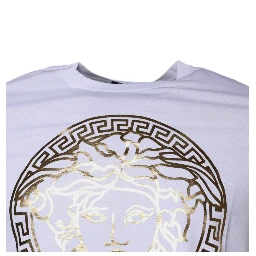 White Medusa Print Cotton Crew Neck T-shirt