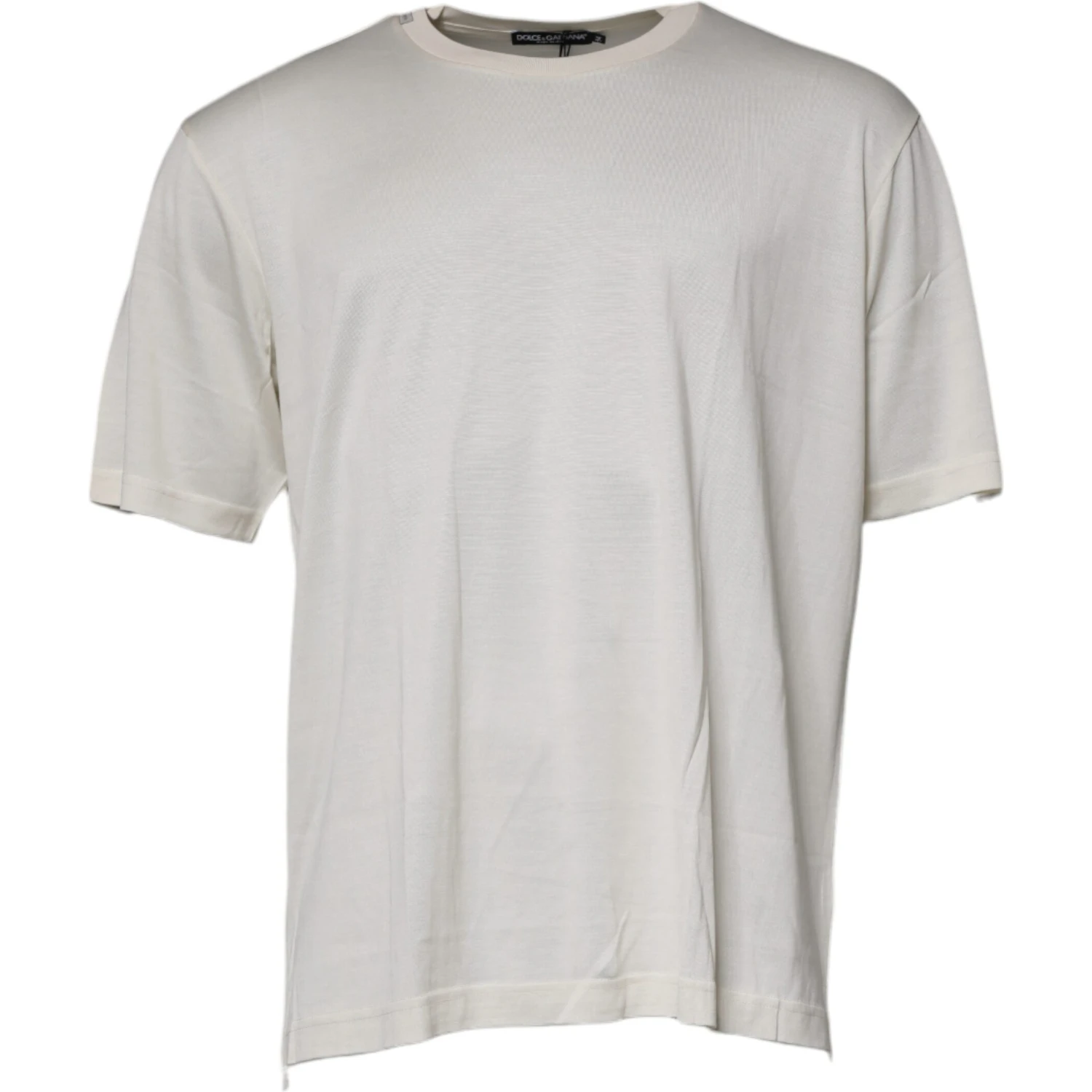 Off White Silk CrewNeck Short Sleeve T-shirt