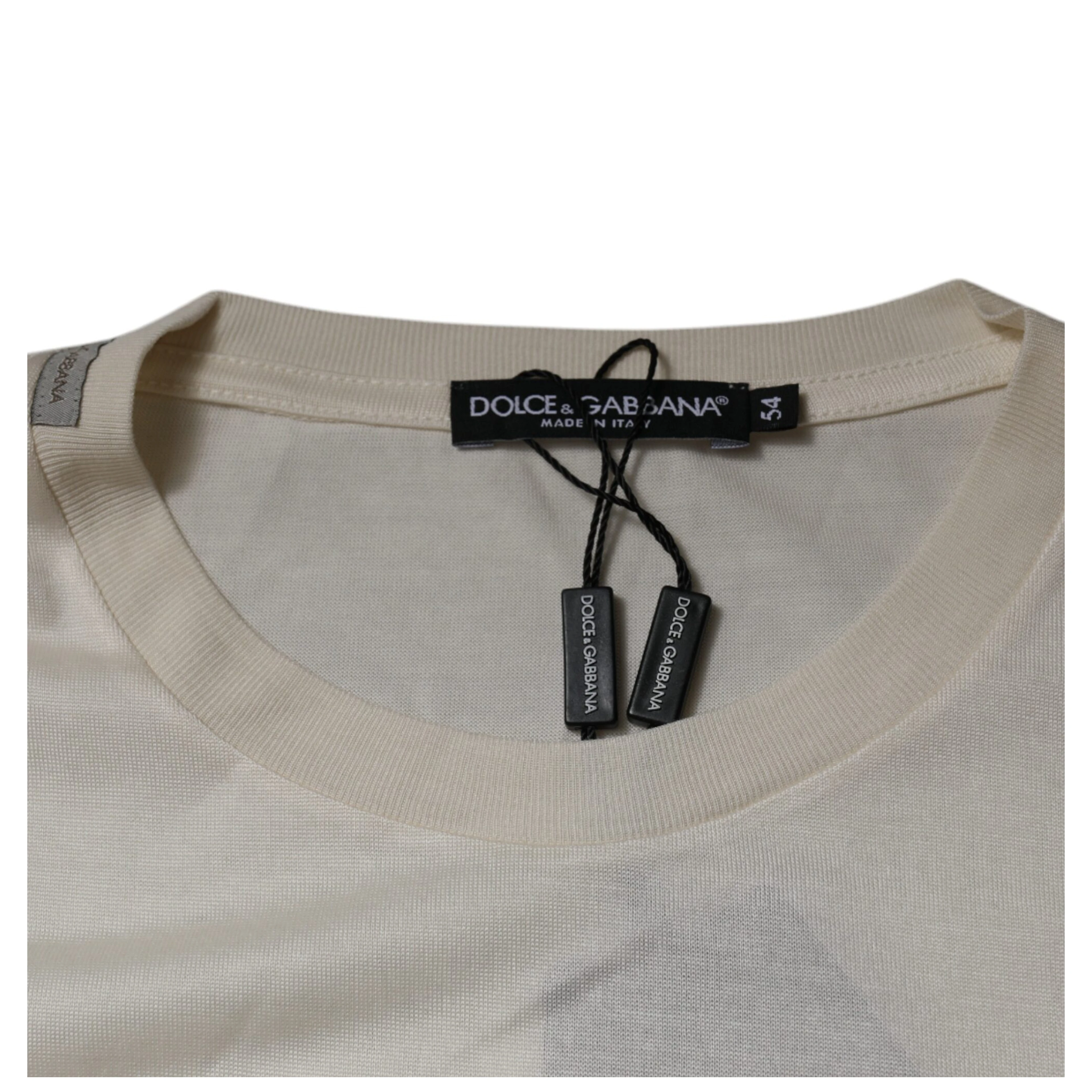 Off White Silk CrewNeck Short Sleeve T-shirt