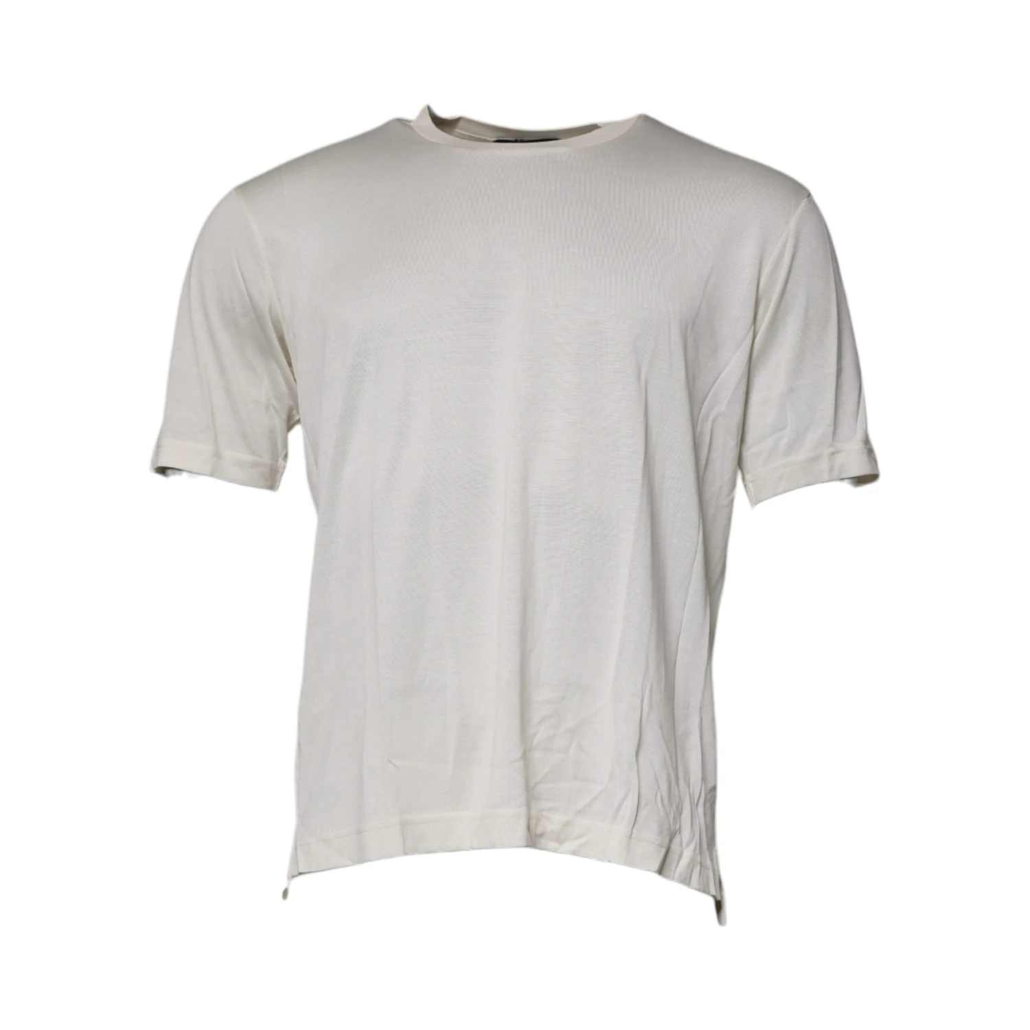 Off White Silk Crew Neck Short Sleeve T-shirt