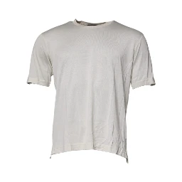 Off White Silk Crew Neck Short Sleeve T-shirt