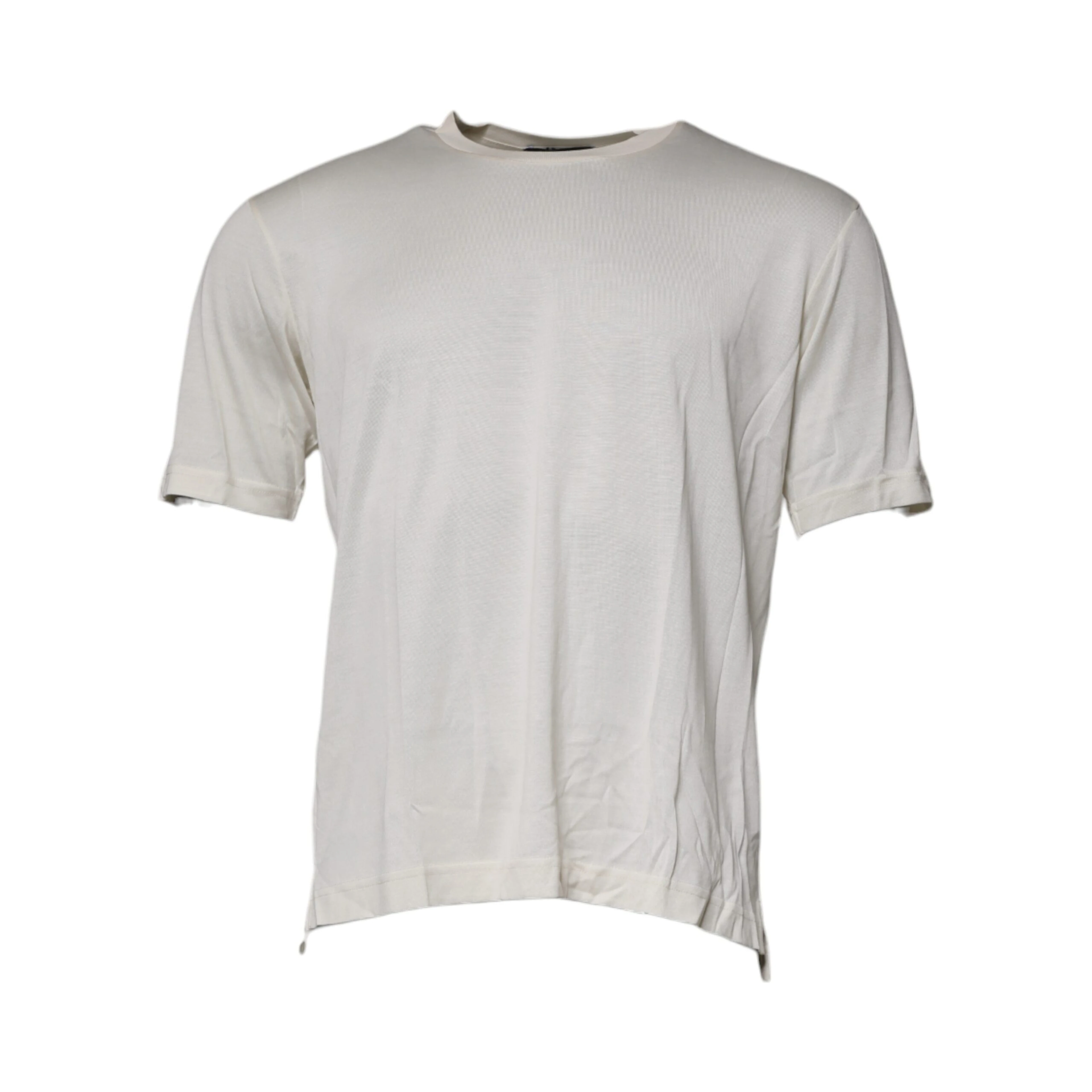 Off White Silk Crew Neck Short Sleeve T-shirt