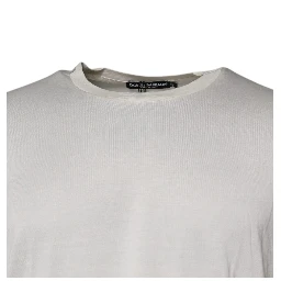 Off White Silk Crew Neck Short Sleeve T-shirt