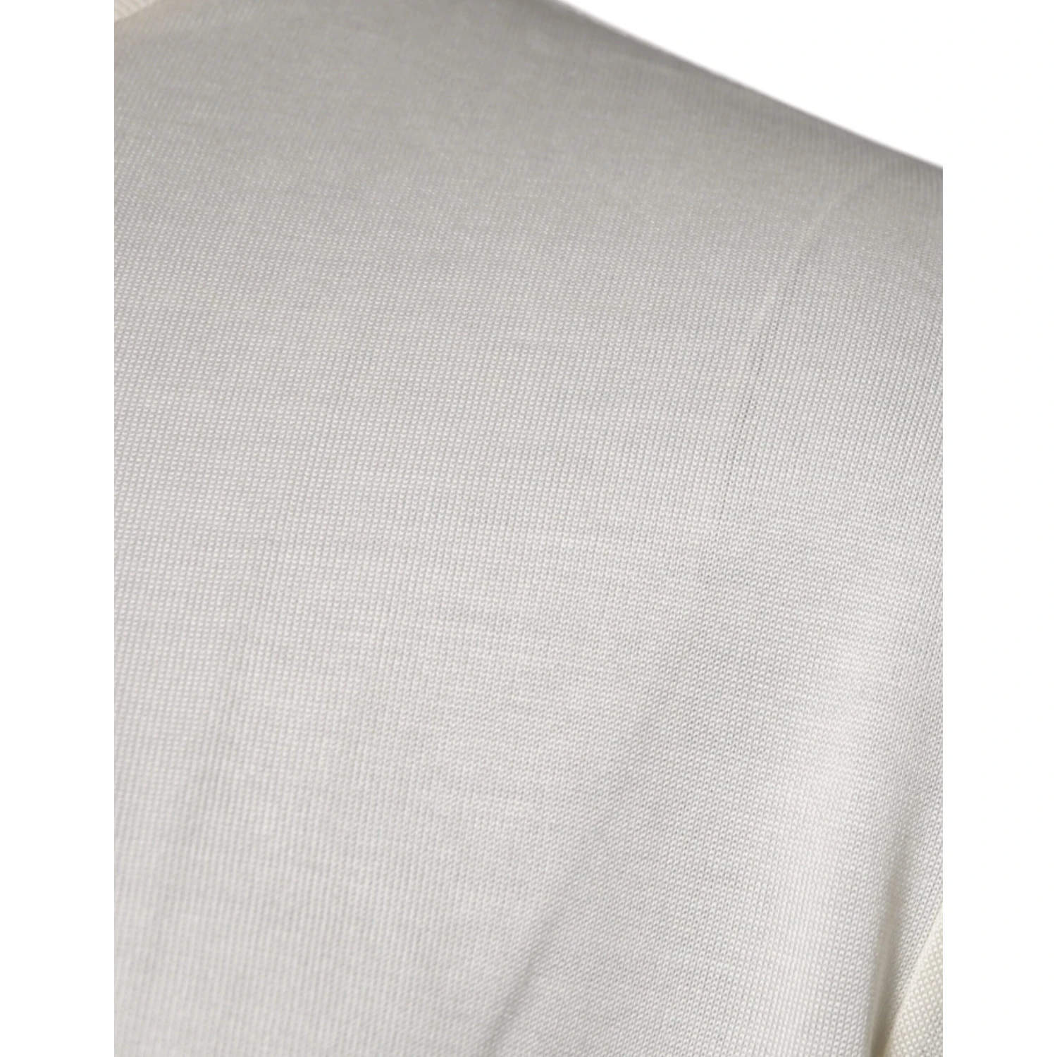 Off White Silk Crew Neck Short Sleeve T-shirt