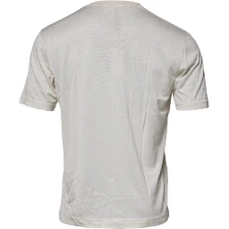 Off White Silk Crew Neck Short Sleeve T-shirt