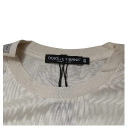 Off White Silk Crew Neck Short Sleeve T-shirt