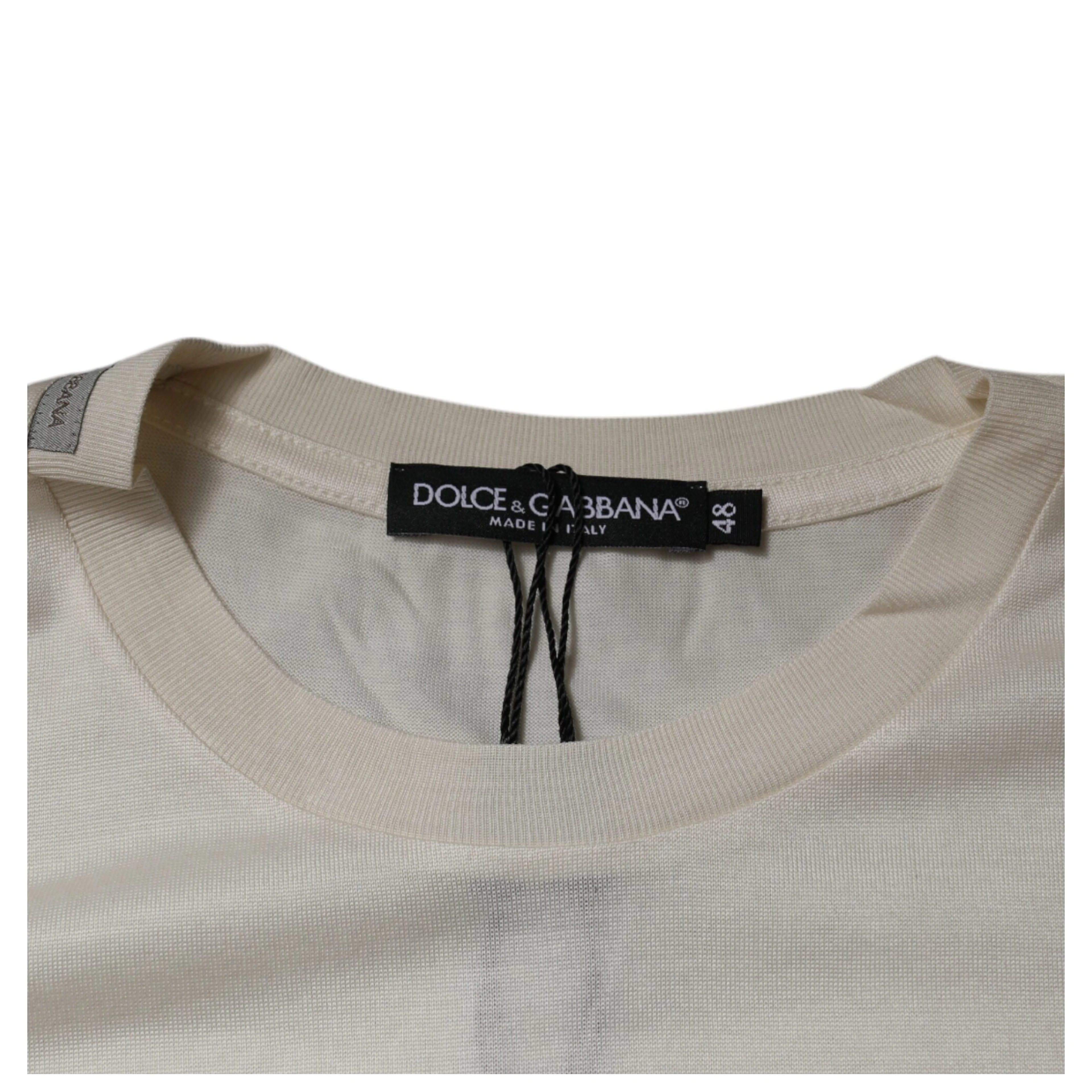 Off White Silk Crew Neck Short Sleeve T-shirt