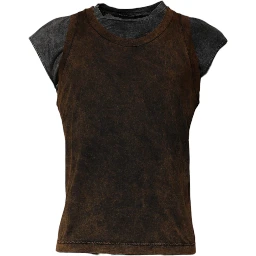Brown Cotton Round Neck Sleeveless T-shirt