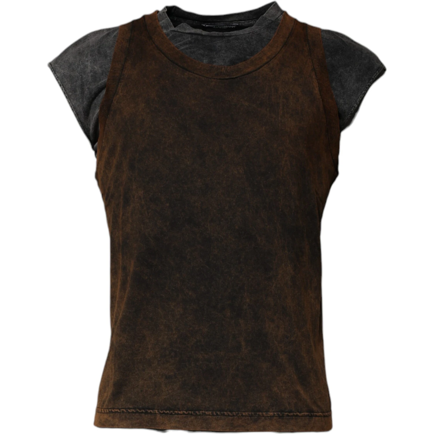 Brown Cotton Round Neck Sleeveless T-shirt