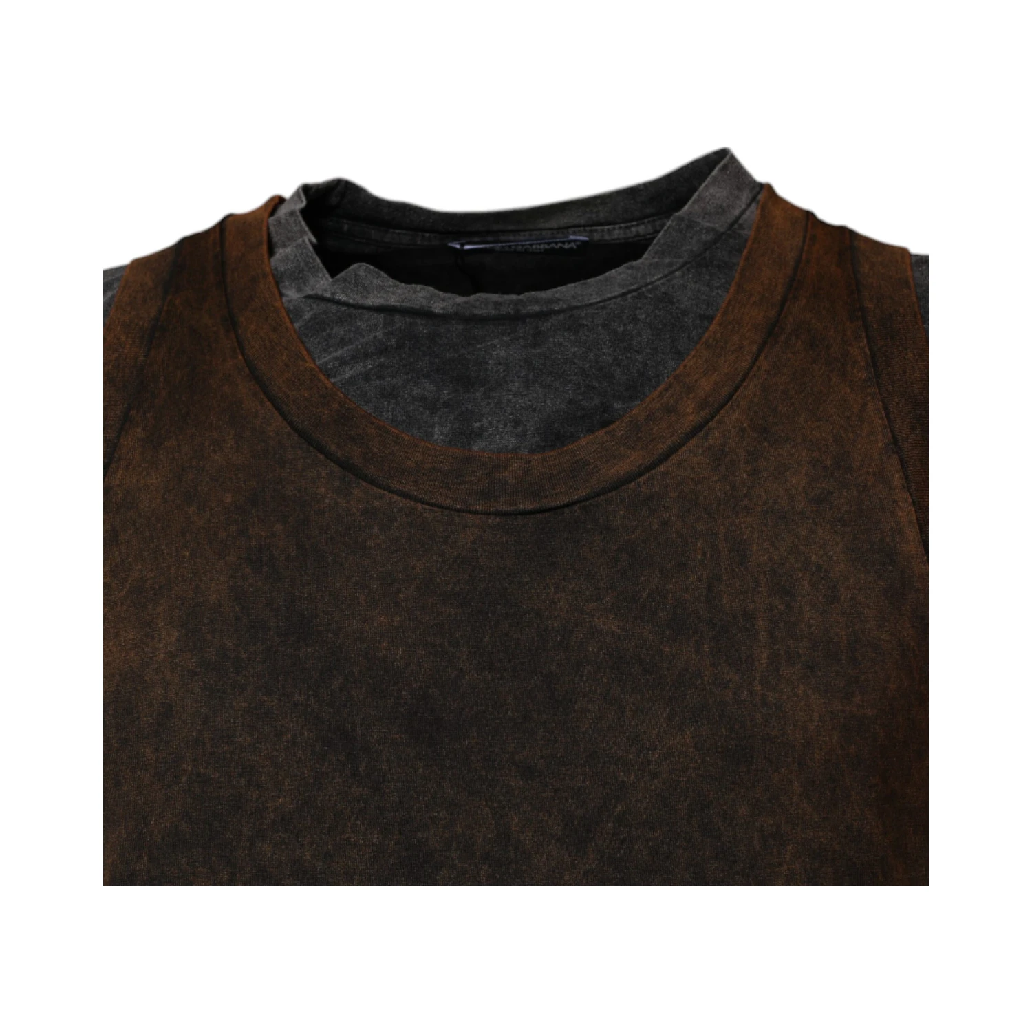 Brown Cotton Round Neck Sleeveless T-shirt
